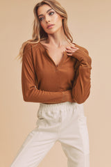 Camel Long Sleeve V-Neck Maternity Top