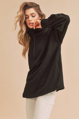 Black Half Zip Pullover Top