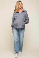 Charcoal Half Zip Maternity Pullover Top