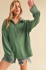 Light Olive Half Zip Maternity Pullover Top