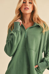 Light Olive Half Zip Pullover Top