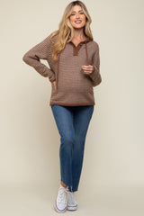 Mocha Striped Drawstring Hooded Maternity Sweater