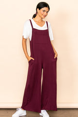 Burgundy Sleeveless Pocketed Wide Leg Jumpsuit