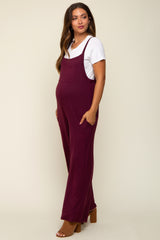 Burgundy Sleeveless Pocketed Wide Leg Maternity Jumpsuit