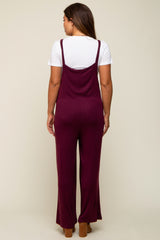 Burgundy Sleeveless Pocketed Wide Leg Maternity Jumpsuit