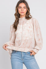 Ivory Floral Plisse Mock Neck Maternity Blouse