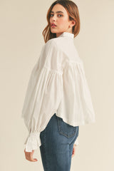 Off White Button Down Babydoll Top