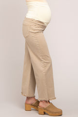 Beige Cropped Wide Leg Maternity Pants