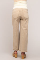 Beige Cropped Wide Leg Maternity Pants