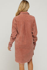 Rust Corduroy Button Down Collared Maternity Dress