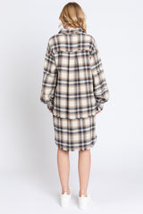 Taupe Plaid Button Down Raw Hem Dress