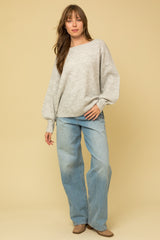 Heather Grey Soft Knit Lace Up Back Sweater