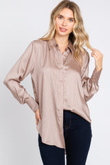 Mauve Striped Satin Button Up Top