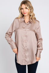 Mauve Striped Satin Maternity Button Up Top