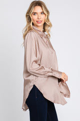 Mauve Striped Satin Button Up Top