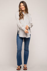 Ivory Striped Satin Maternity Button Up Top