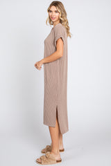 Mocha Ribbed Short Sleeve Midi Dress