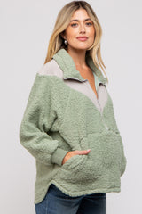 Green Colorblock Half Zip Fleece Maternity Pullover