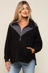 Black Colorblock Half Zip Fleece Maternity Pullover