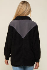 Black Colorblock Half Zip Fleece Maternity Pullover