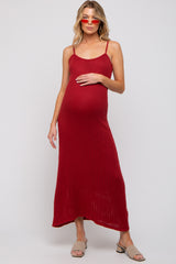 Rust Open Knit Crochet Maternity Midi Dress