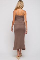 Mocha Open Knit Crochet Maternity Midi Dress