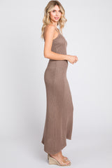 Mocha Open Knit Crochet Midi Dress