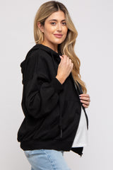 Black Zipper Hooded Maternity Jacket