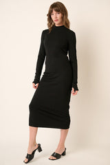 Black Ribbed Mock Neck Midi Dress