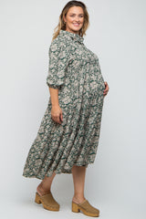 Green Floral Collared Tiered Plus Maternity Maxi Dress