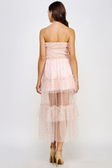 Blush Sequin Ruffle Tiered Tulle Midi Dress