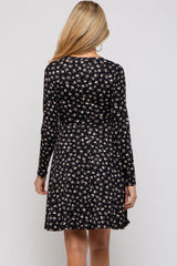 Black Floral Soft Knit Long Sleeve Maternity Dress