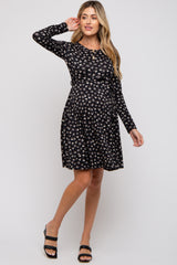 Black Floral Soft Knit Long Sleeve Maternity Dress