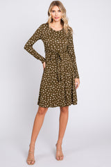 Olive Floral Soft Knit Long Sleeve Dress