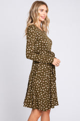 Olive Floral Soft Knit Long Sleeve Dress