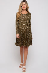 Olive Floral Soft Knit Long Sleeve Maternity Dress