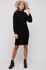 Black Rib Knit Mock Neck Mock Neck Nursing Dress