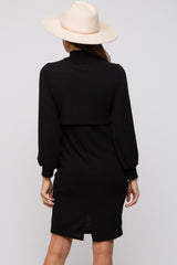 Black Rib Knit Mock Neck Mock Neck Nursing Dress