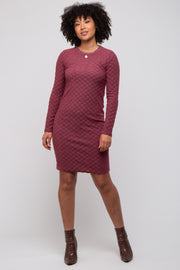 Burgundy Soft Brushed Knit Long Sleeve Dress