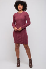 Burgundy Soft Brushed Knit Long Sleeve Dress