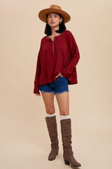 Burgundy Waffle Knit Henley Top