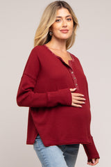 Burgundy Waffle Knit Maternity Henley Top