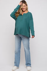 Emerald Green Waffle Knit Maternity Henley Top