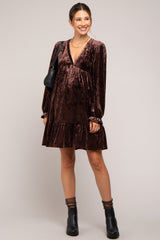 Brown Velvet Long Sleeve Maternity Dress