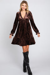 Brown Velvet Long Sleeve Maternity Dress