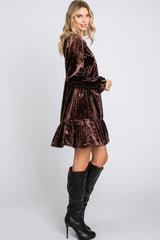 Brown Velvet Long Sleeve Dress