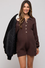 Brown Button Down Maternity Sweater Romper