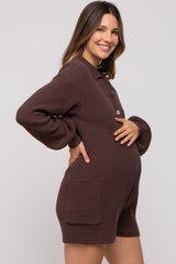 Brown Button Down Maternity Sweater Romper