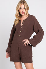 Brown Button Down Sweater Romper