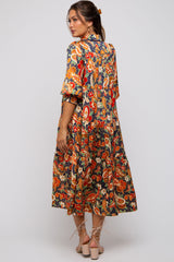 Navy Multicolor Floral Paisley Maternity Tiered Dress